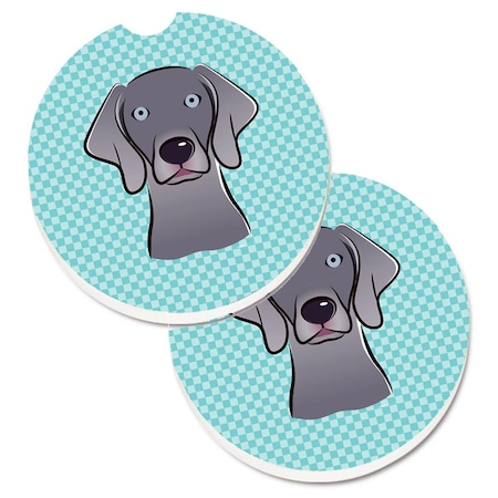 Carolines Treasures Checkerboard Blue Weimaraner Set of 2 Cup Holder Car Coaster BB1169CARC